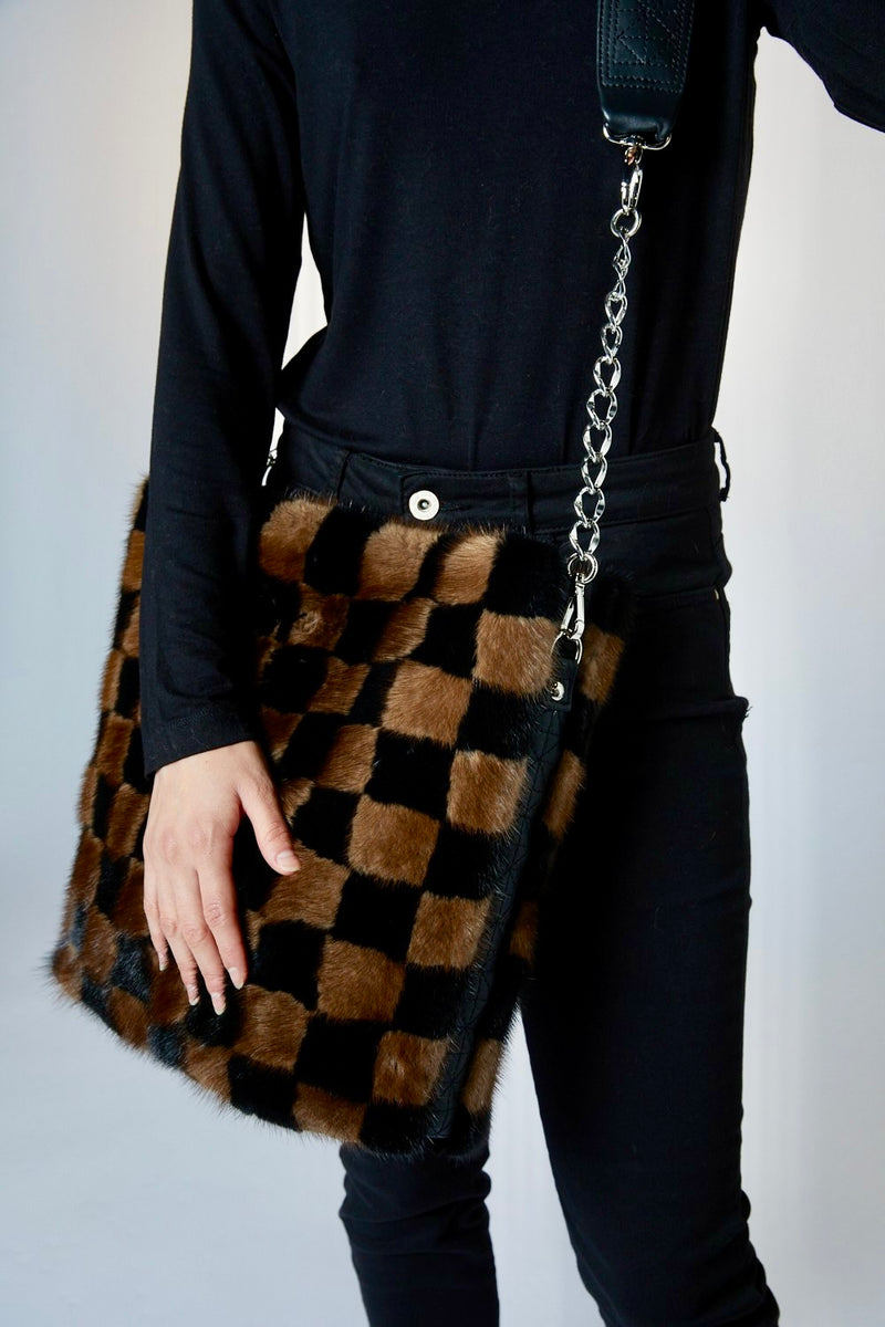 Quadrato Check Mink Tote